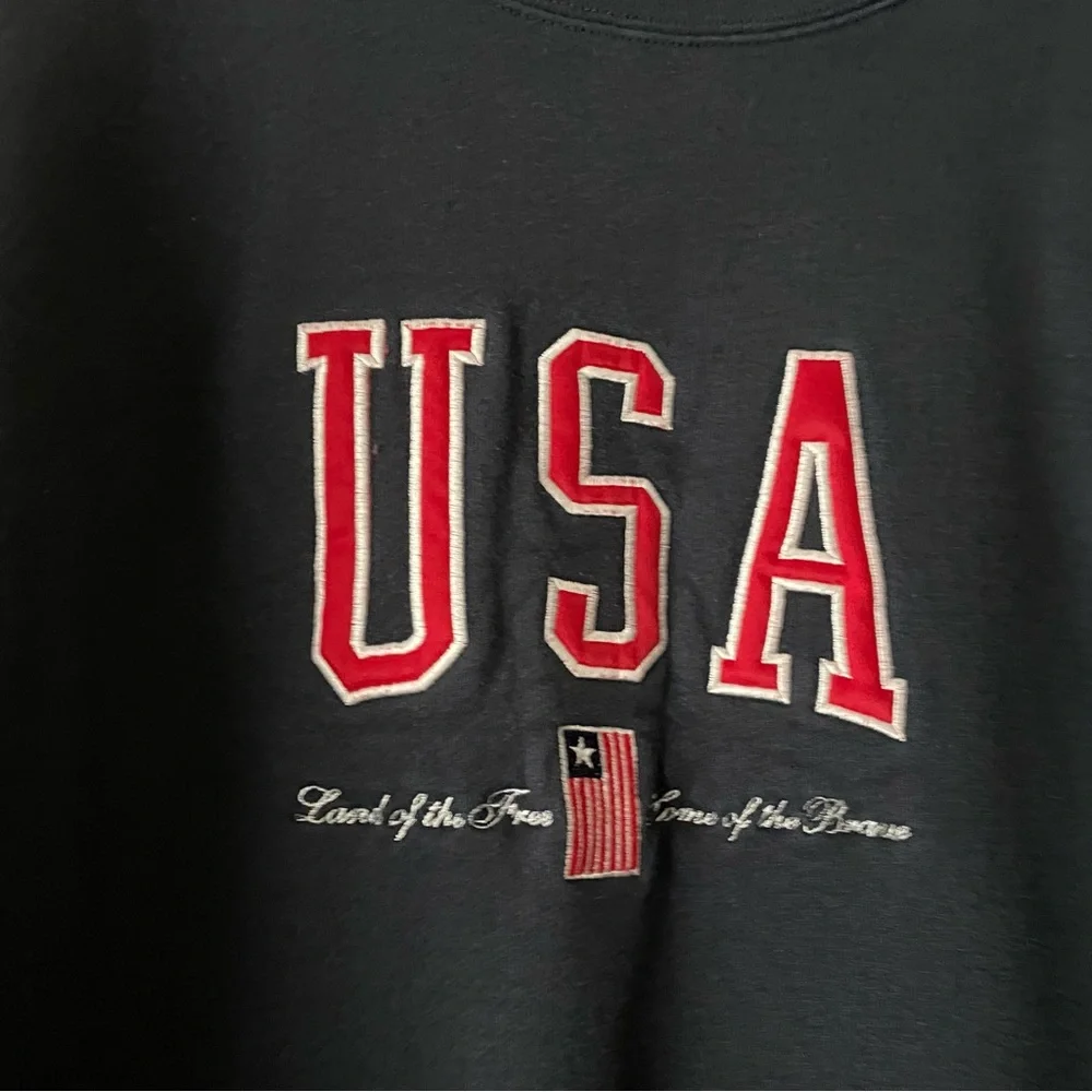 VTG Embroidered Heavyweight Navy Blue USA Sweatshirt L - Picture 3 of 6